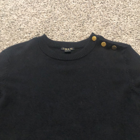 Iman bell sleeve black sweater with gold buttons xs sm runs big - Picture 7 of 8